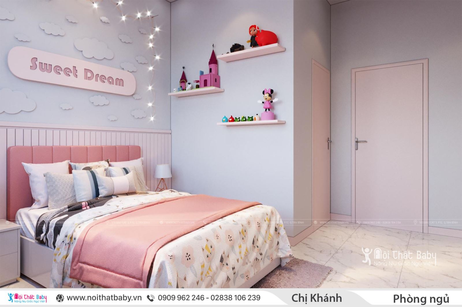 Thiết kế phòng ngủ cho bé gái màu hồng đẹp như mơ 